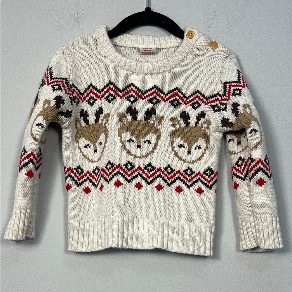 Holiday‎ Time Kids Cream Knit Sweater with Reindeer Toddler Boys Size 2T